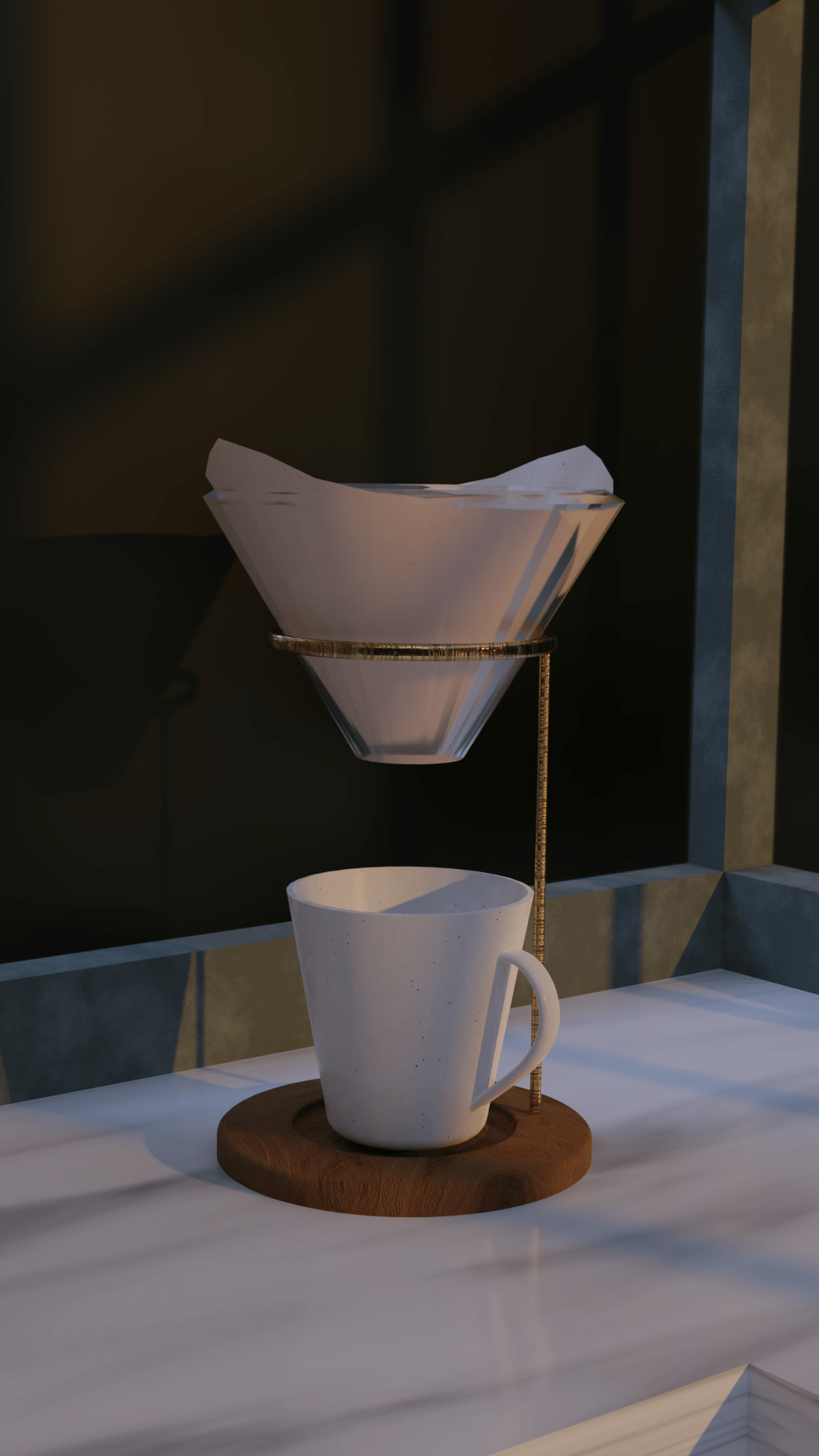 3D rendering of pourover coffee maker.