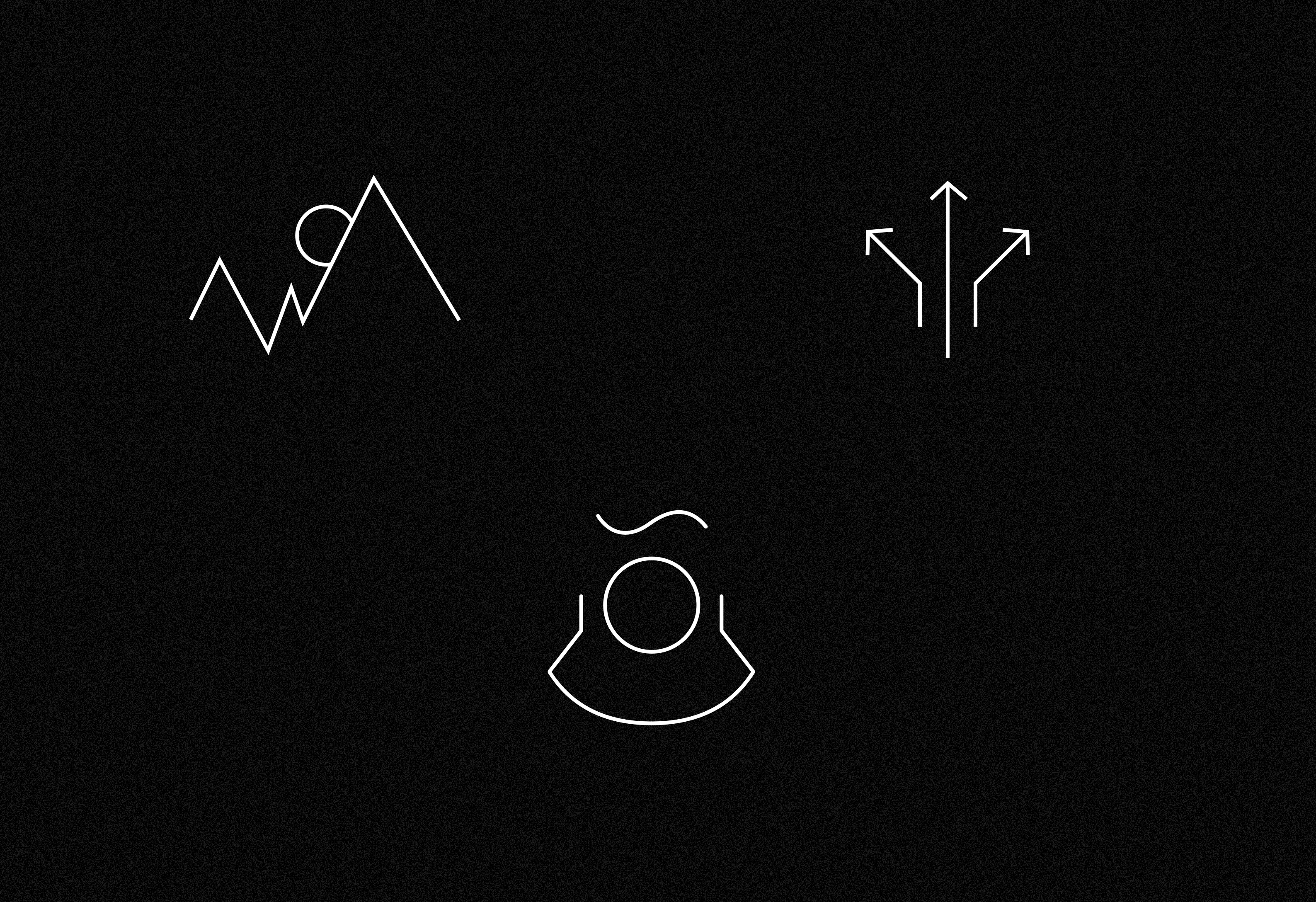 Three different icons representing the different tracks: a mountain scene representing their Landscapes track, arrows representing their Progress track, and a person representing their Cerebral track.